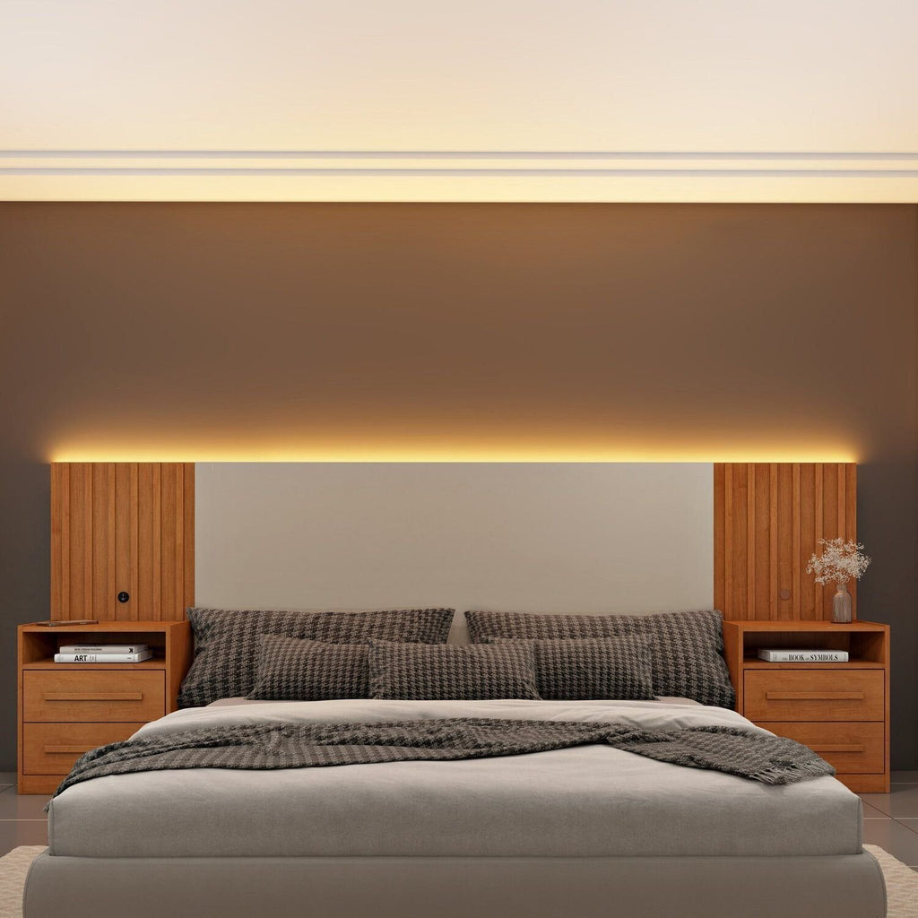 Cabeceira Box Casal Ripado com LED Yescasa