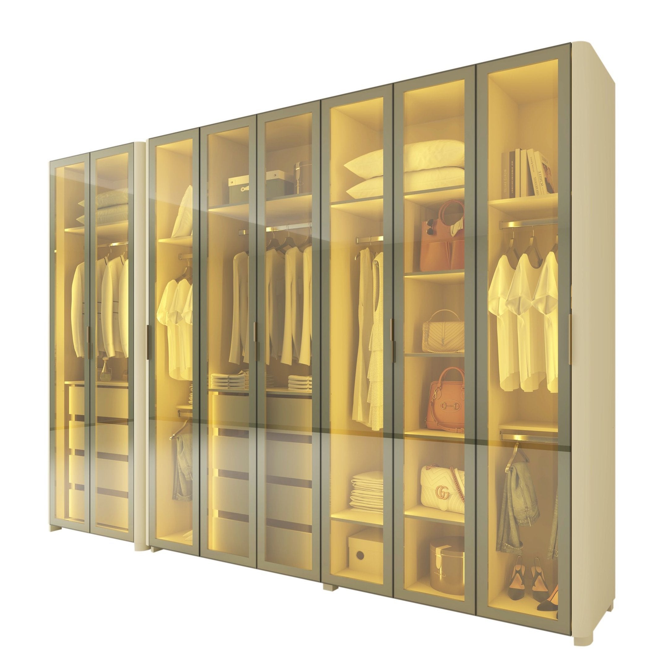 Guarda-Roupa Modulado Reflecta Innova 8 Portas 341,4cm x 240cm Mod 012 100% MDF Bege/Off White