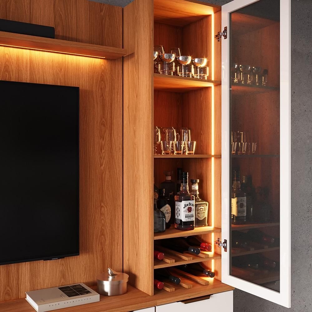 Estante Home Noble 270cm para TV até 75 Polegadas com 2 Cristaleiras, Portas Reflecta e LED Movelove