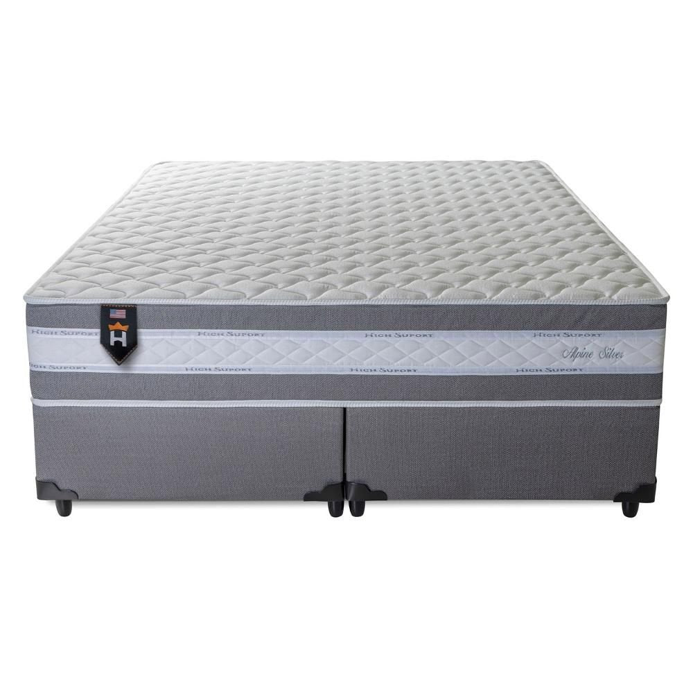 Conjunto Cama Box Super King com Molas Ensacadas Alpine Cinza 193x203x65 King House