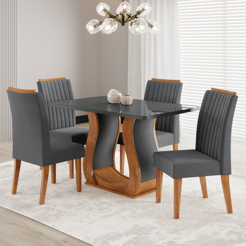 Conjunto Sala de Jantar Inspirare Mesa 120x80cm Tampo com Vidro 4 Cadeiras Yescasa Cinza/Mel