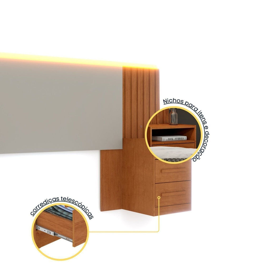 Cabeceira Box Casal Ripado com LED Yescasa