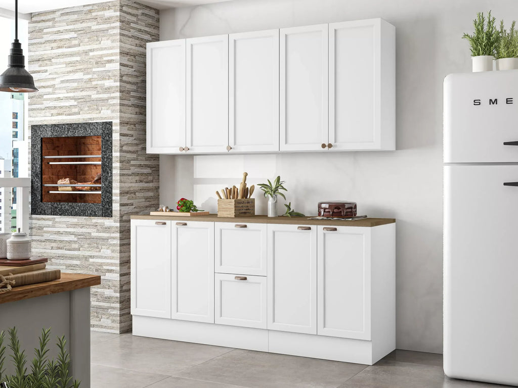 Cozinha Completa Modulada Americana 4 Peças com Balcão Tampo e 2 Gavetas Unna Yescasa