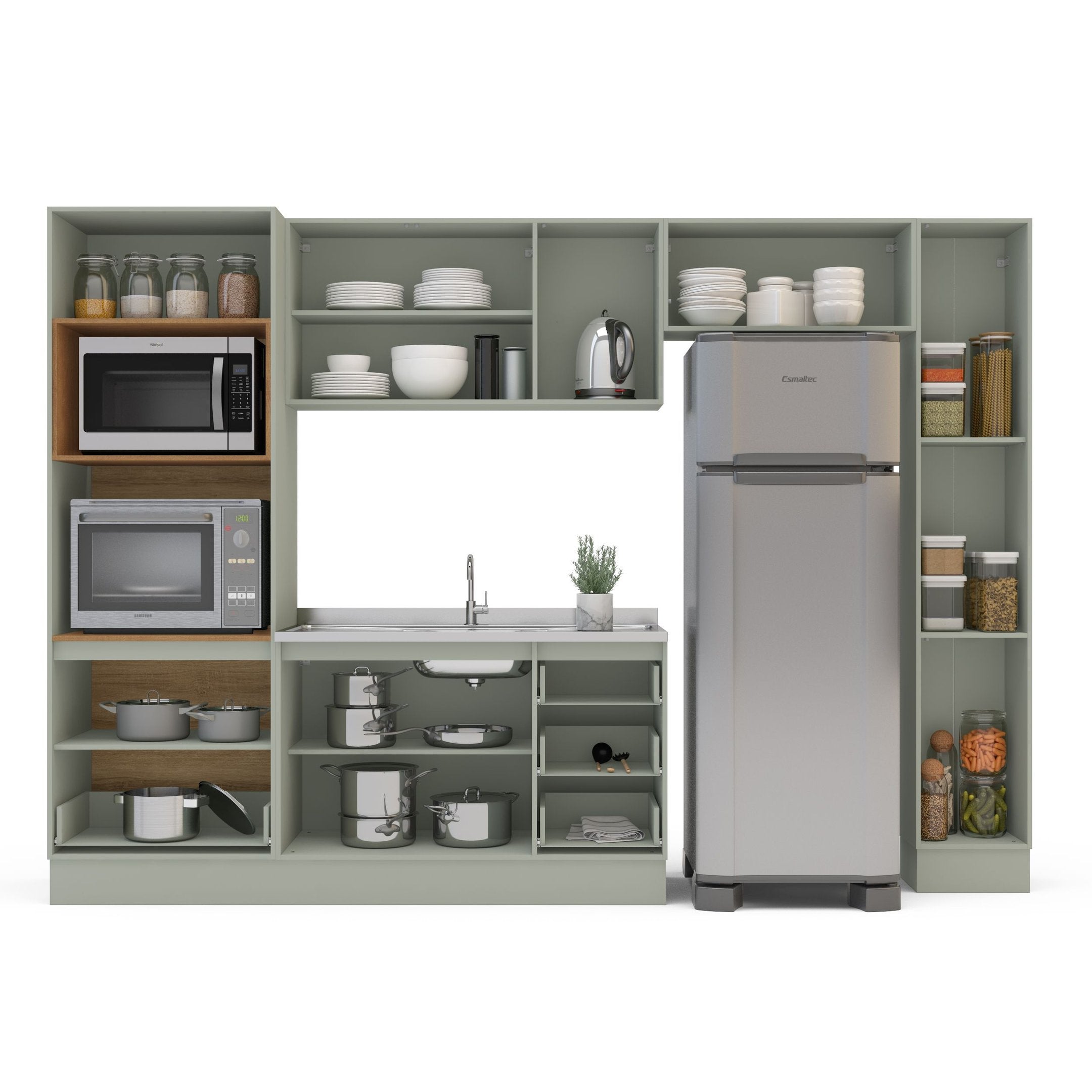 Cozinha Completa Modulada com Rodapé 5 Peças Rubi Yescasa Verde/Oliva