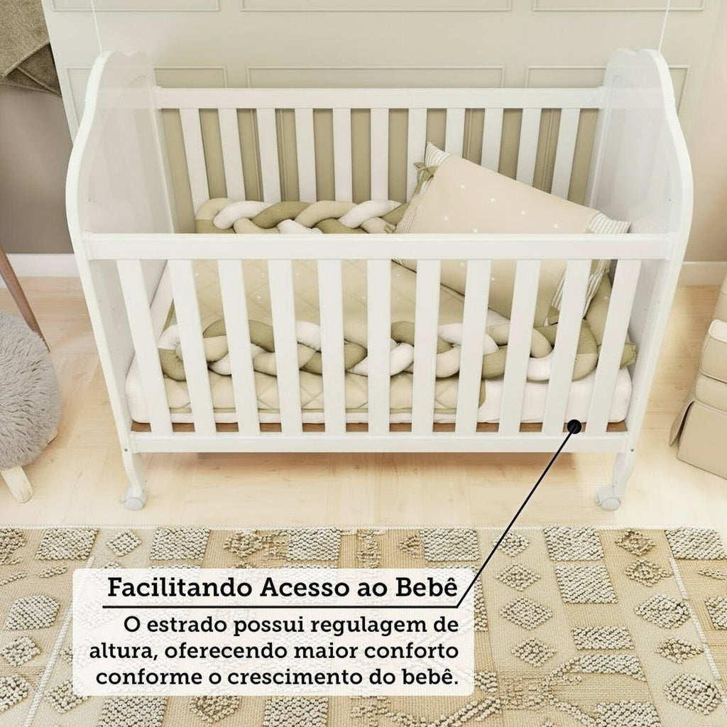 Quarto de Bebê com Guarda-Roupa Cômoda e Berço com Capitonê Maya Provençal 100% MDF Yescasa Branco/B