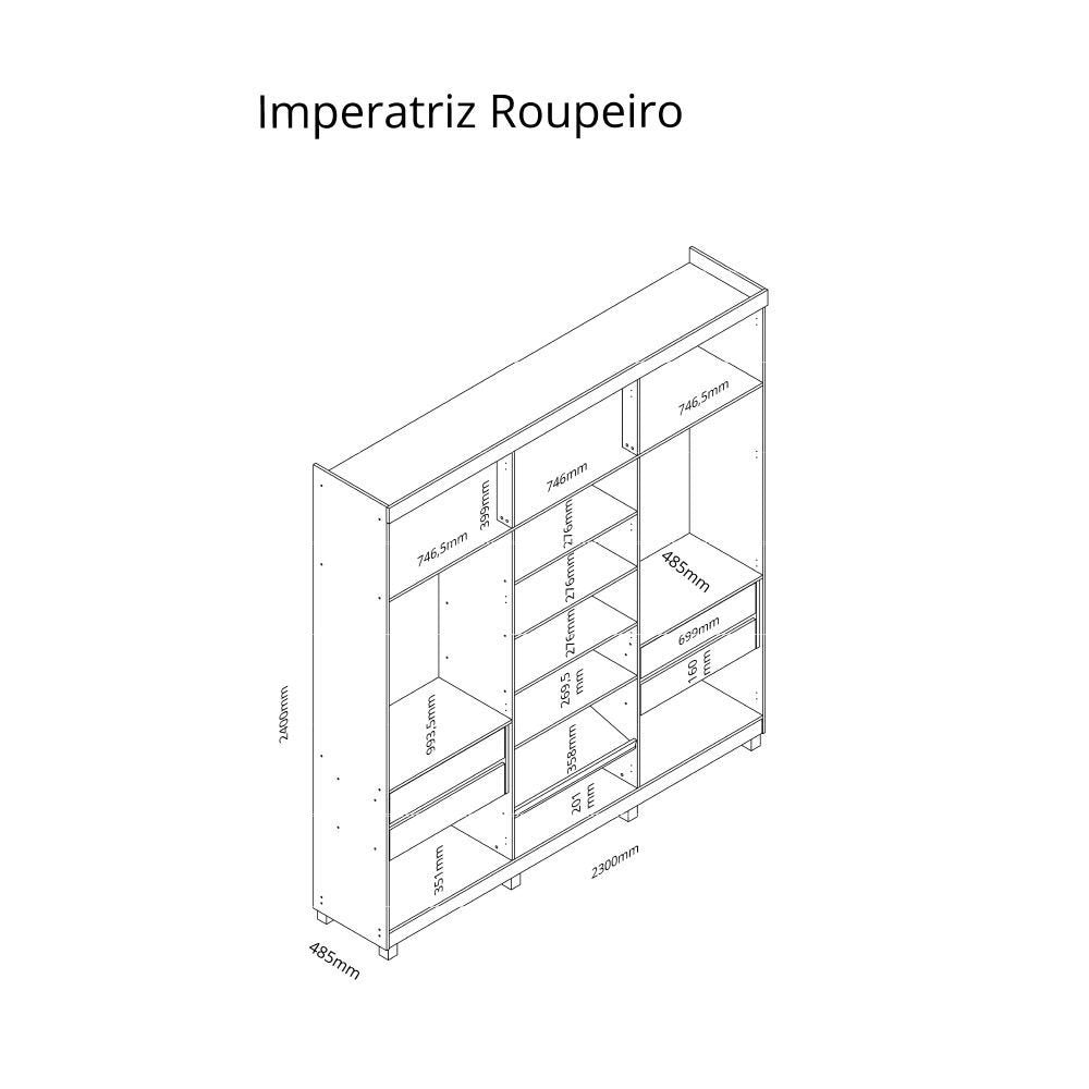 Guarda-Roupa Casal 6 Portas Imperatriz Reflecta com LED 100% MDF Yescasa