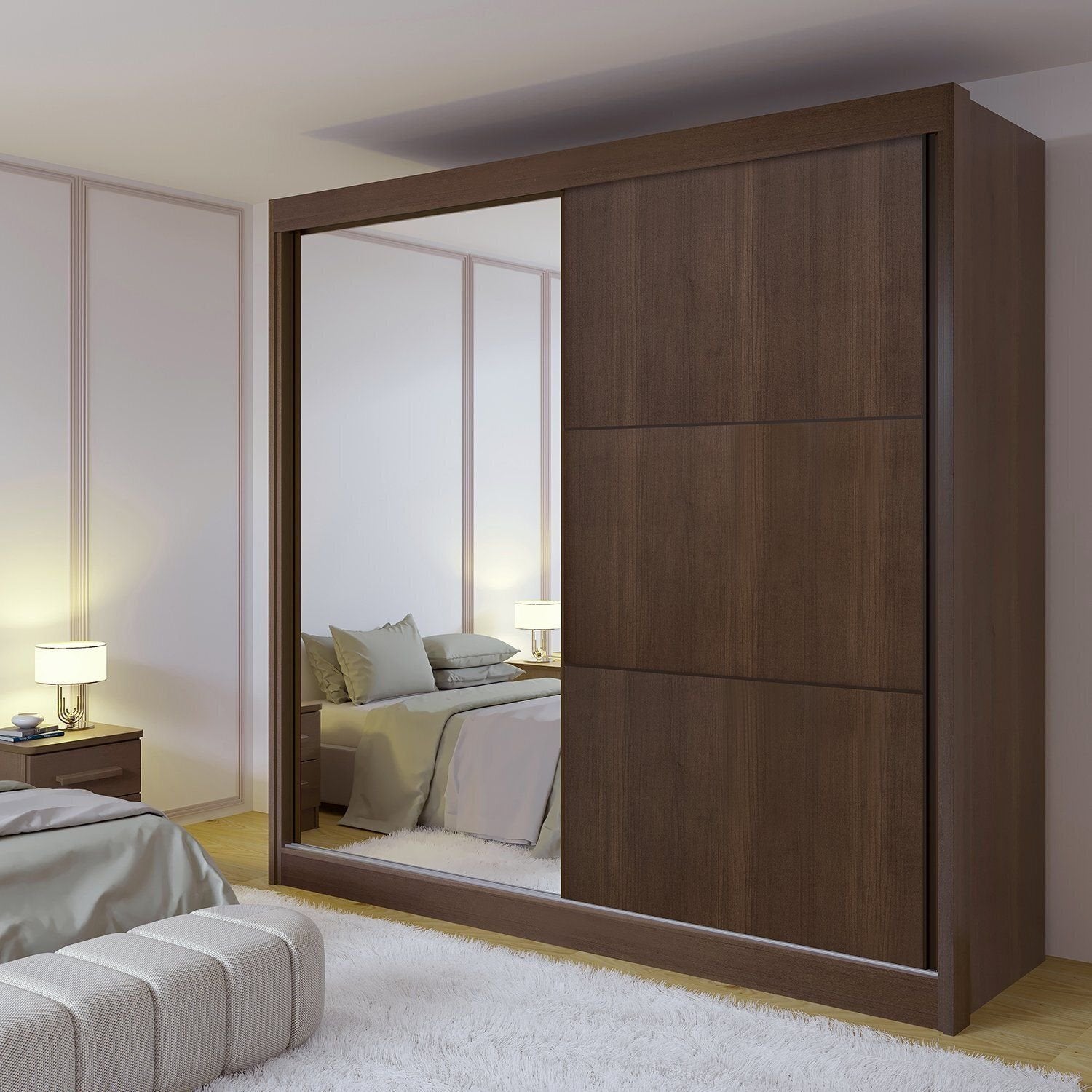 Guarda-Roupa Casal 2 Portas de Correr 6 Gavetas 100% MDF Coliseu D Doro Marrom/Castanho/Off White