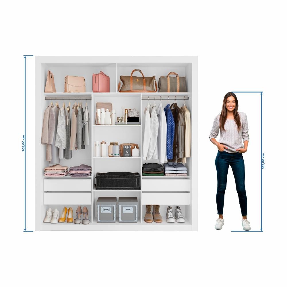 Closet Casal Premium 8 Gavetas MDP Branco/Freijó/Preto Amoudi Móveis