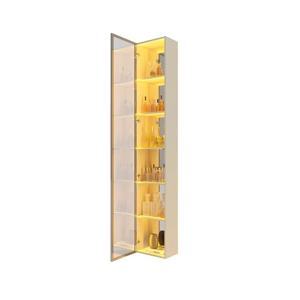 Cristaleira 1 Porta Reflecta com Fita LED e Espelho 100% MDF Luminare Gelius Móveis Bege/Off White