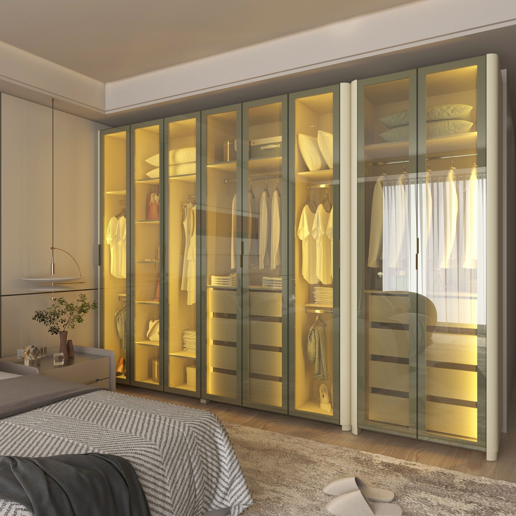 Guarda-Roupa Modulado Reflecta Innova 8 Portas 341,4cm x 240cm Mod 012 100% MDF Bege/Off White